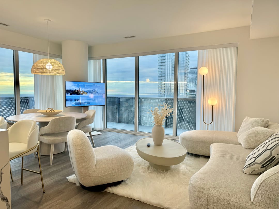 Furnished living room at 55 Cooper St
